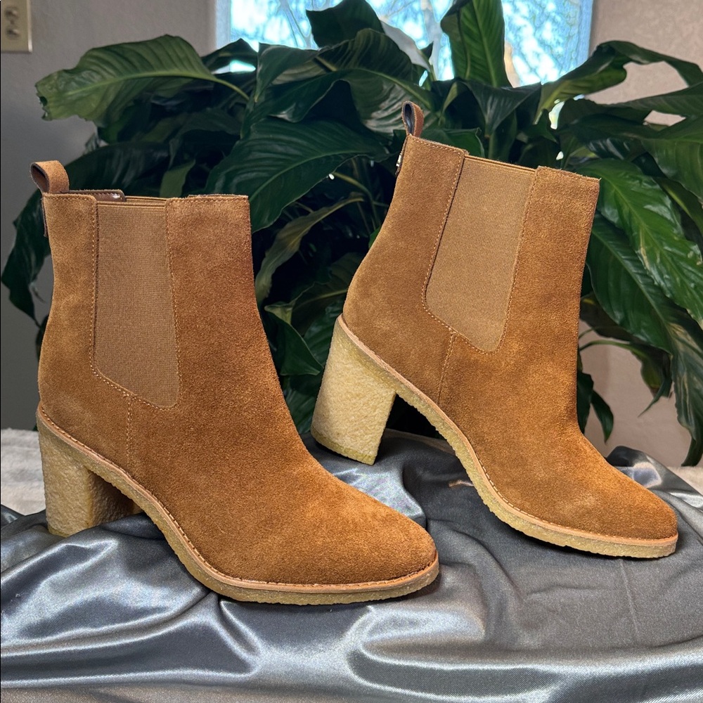 Ralph Lauren Marianna-Bo-Bte Brown Suede Leather Slip-On Ankle Boots Women's 9.5